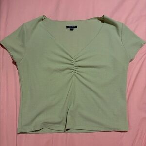 Wild Fable Light Green Ruched V-Neck Top